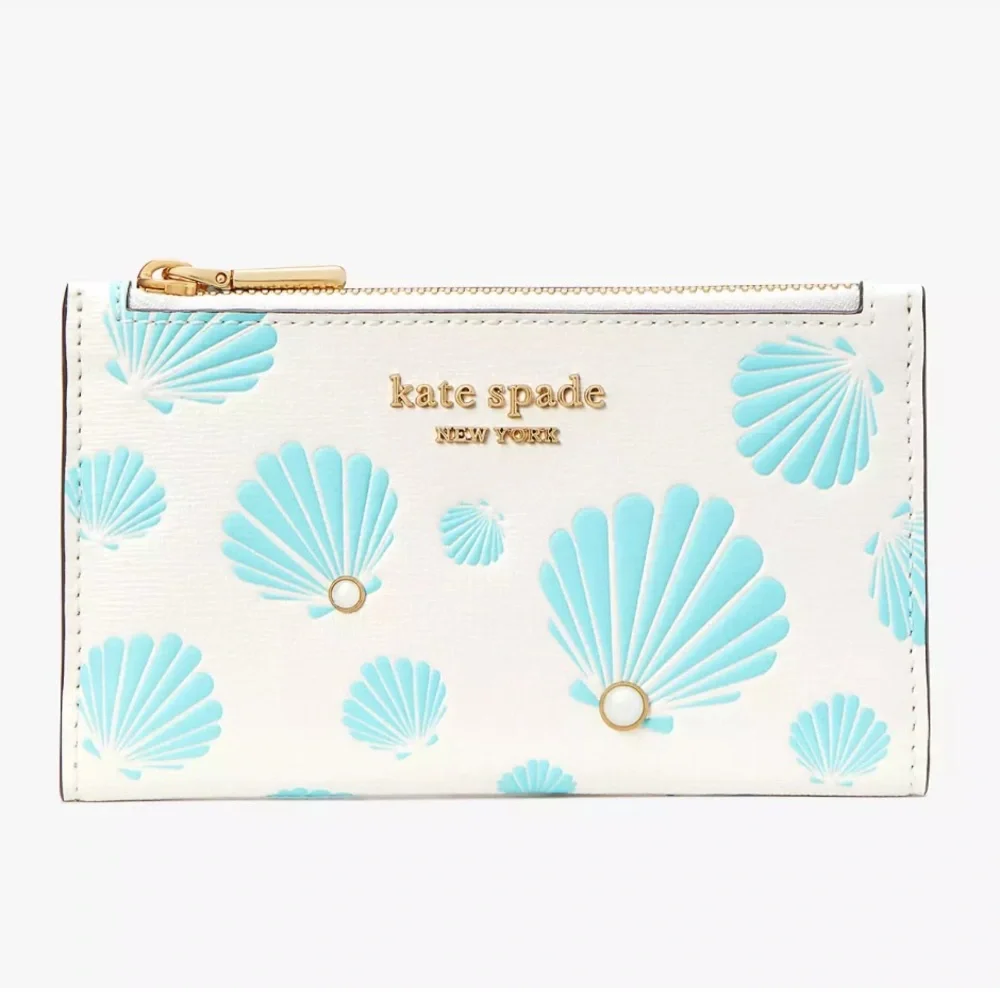 Kate Spade Morgan Seashell Embossed Small Slim Bifold Wallet NWT